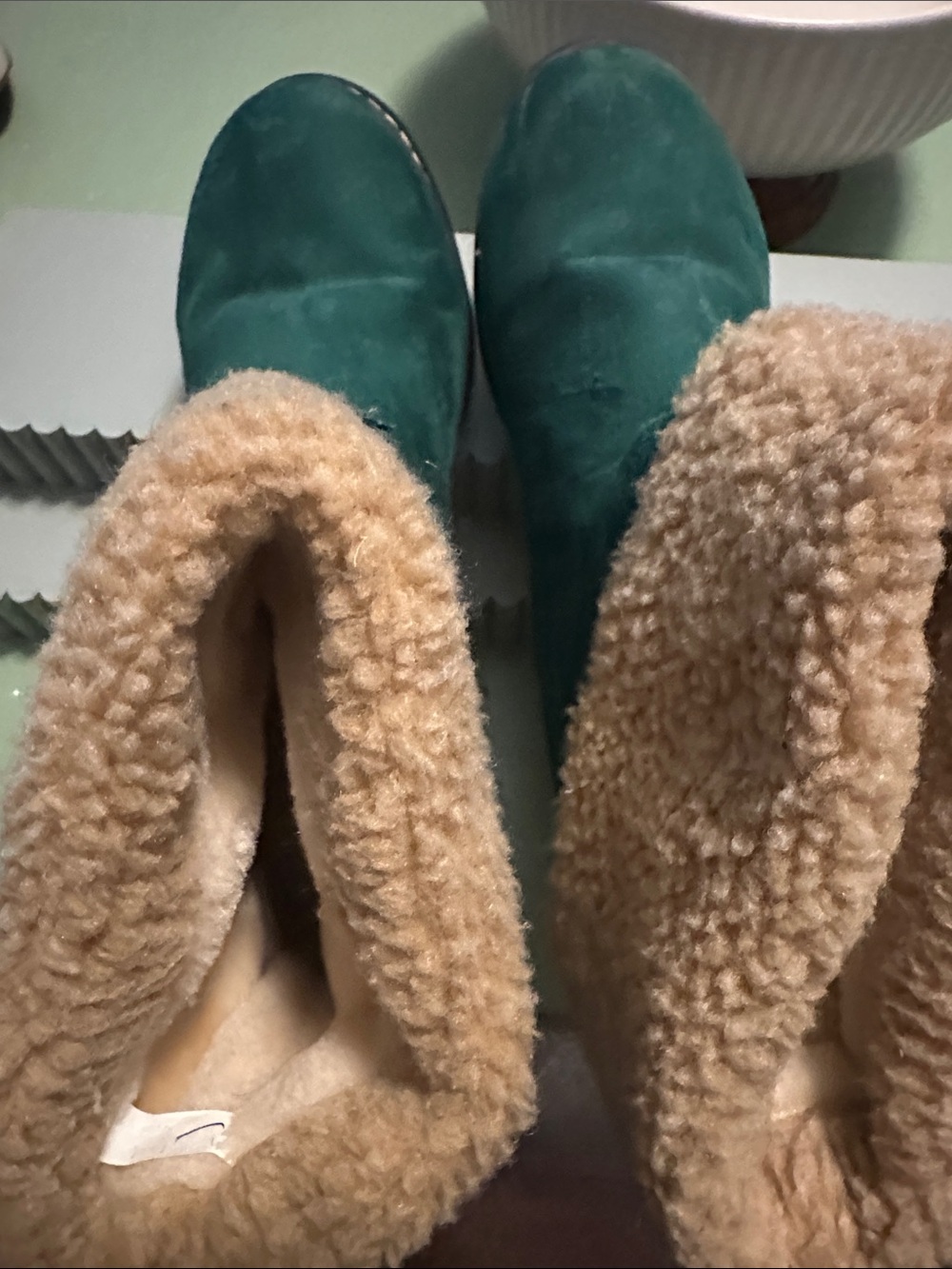 Source Unknown Teal Suede Winter Boots with Tan Shearling